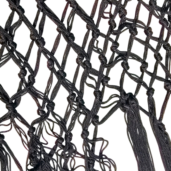 🟣 Rue21 Black Hanging Fringe Cropped Halter Strap Tank XSmall Mesh Fishnet - Picture 5 of 8